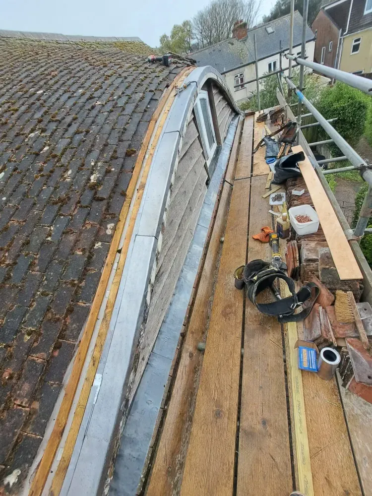 Dormer being rebuilt with a new timber deck and lead detailing in place